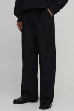 Pantalon De Costume À Jambes Larges Avec Plis Sur Le Devant
