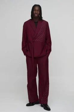 Pantalon De Costume Large À Ceinture Avec Ornements