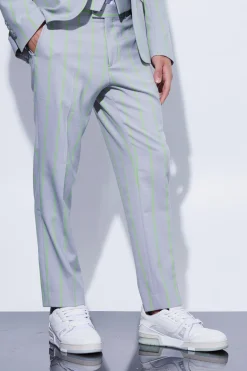boohooMAN Pantalon de costume slim crop à larges rayures<Homme Costumes Et Tenues Formelles