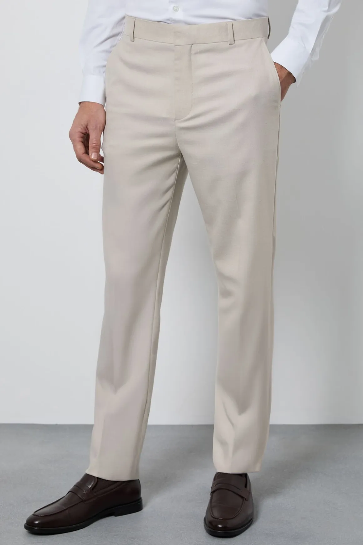 Pantalon de Costume Texturé Neutre Coupe Ajustée