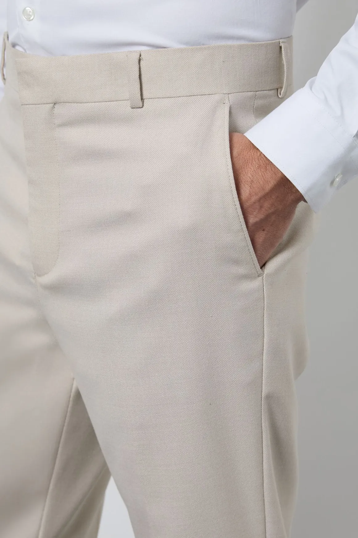 Pantalon de Costume Texturé Neutre Coupe Ajustée