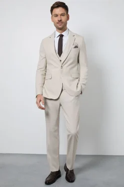 Pantalon de Costume Texturé Neutre Coupe Ajustée