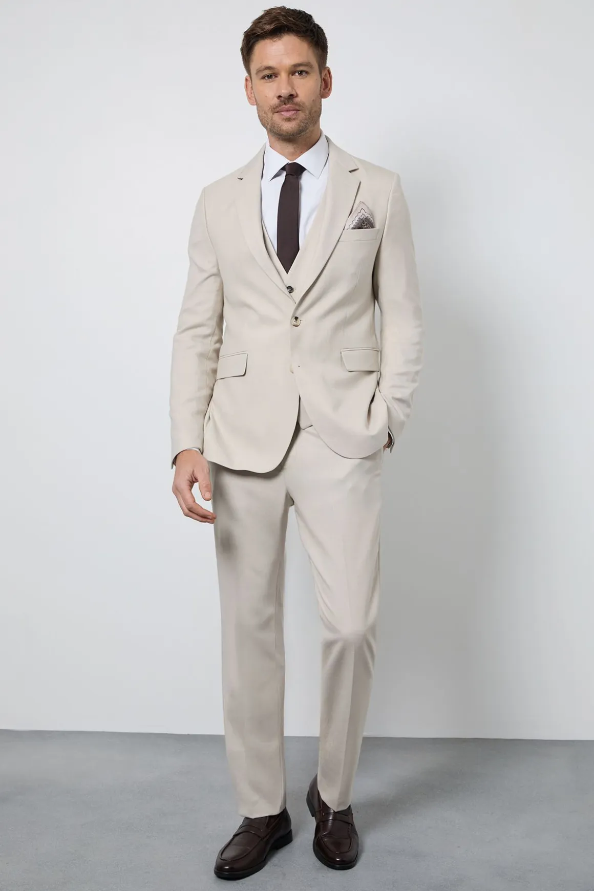 Pantalon de Costume Texturé Neutre Coupe Ajustée