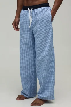Pantalon De Détente Coupe Droite À Micro Carreaux Avec Ceinture Contrastée