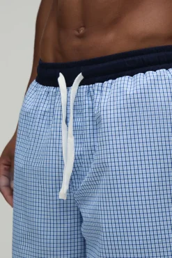 Pantalon De Détente Coupe Droite À Micro Carreaux Avec Ceinture Contrastée