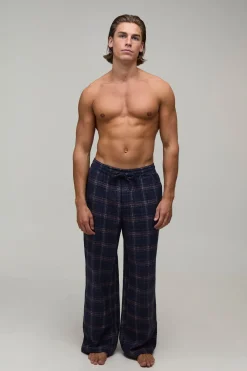 boohooMAN Pantalon De Détente Tissé En Flanelle À Carreaux Coupe Large<Homme Vêtements Confort