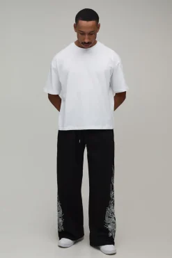 boohooMAN Pantalon De Jogging Coupe Large Imprimé Dragon<Homme Joggings|Jogging