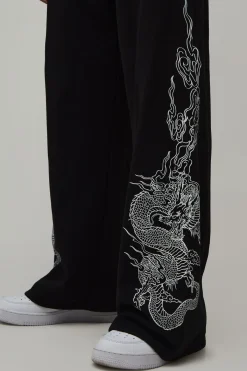 boohooMAN Pantalon De Jogging Coupe Large Imprimé Dragon<Homme Joggings|Jogging