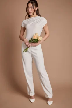 Pantalon De Mariée Formel À Jambe Droite Avec Plis Devant