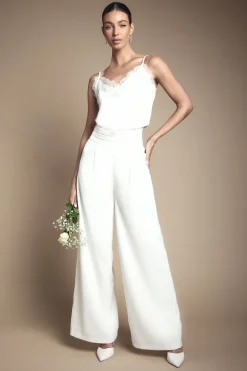 Pantalon De Mariée À Jambes Larges Taille Haute Avec Finitions En Satin