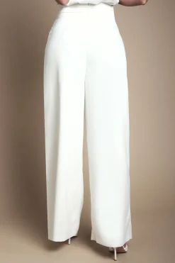 Pantalon De Mariée À Jambes Larges Taille Haute Avec Finitions En Satin