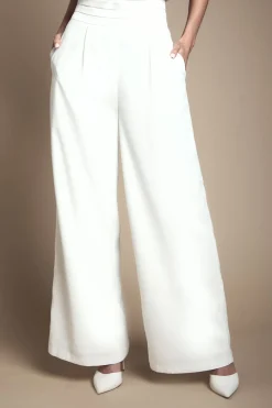 Pantalon De Mariée À Jambes Larges Taille Haute Avec Finitions En Satin