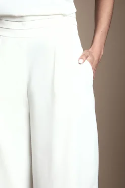Pantalon De Mariée À Jambes Larges Taille Haute Avec Finitions En Satin