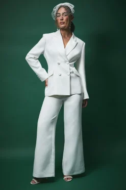 Pantalon de Mariée Lisa Tan Tailleur Jambes Larges