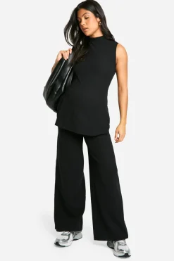 Pantalon de maternité à côtes douces et jambes larges