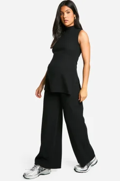 Pantalon de maternité à côtes douces et jambes larges