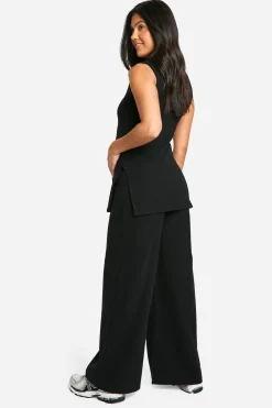 Pantalon de maternité à côtes douces et jambes larges
