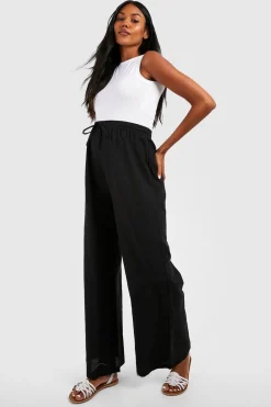 Pantalon de maternité en imitation lin avec cordon de serrage et jambes larges