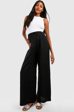 Pantalon de maternité en imitation lin avec cordon de serrage et jambes larges