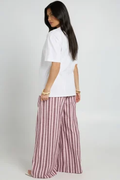Pantalon De Maternité À Jambe Large Avec Taille Élastiquée Et Rayures Tissées