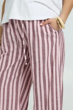 Pantalon De Maternité À Jambe Large Avec Taille Élastiquée Et Rayures Tissées