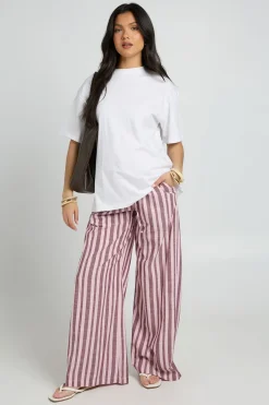 Pantalon De Maternité À Jambe Large Avec Taille Élastiquée Et Rayures Tissées
