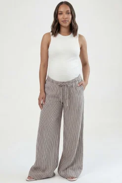 boohoo Pantalon De Maternité À Jambes Larges Avec Taille Élastiquée Et Rayures Tissées<Femme Pantalons