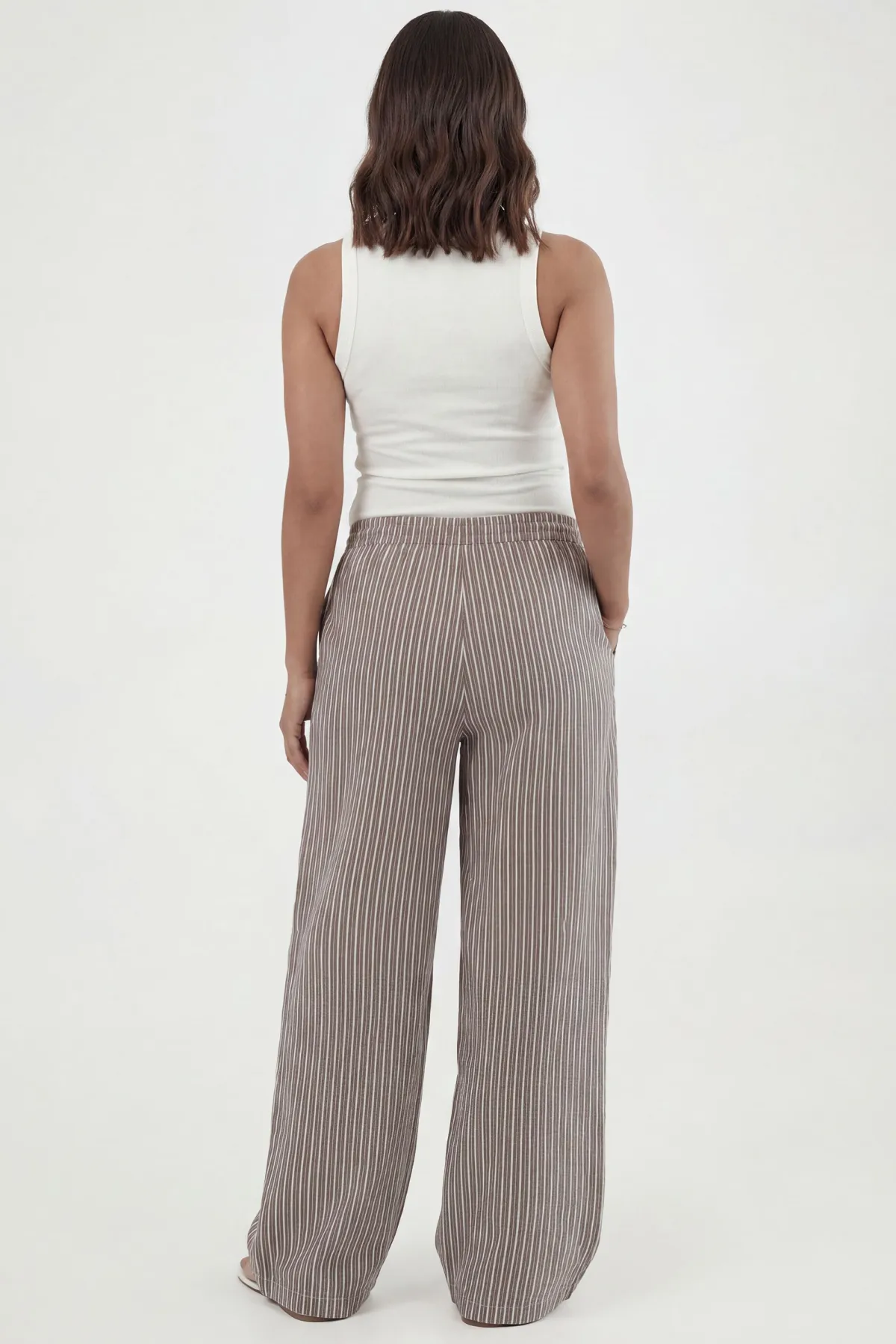 boohoo Pantalon De Maternité À Jambes Larges Avec Taille Élastiquée Et Rayures Tissées<Femme Pantalons