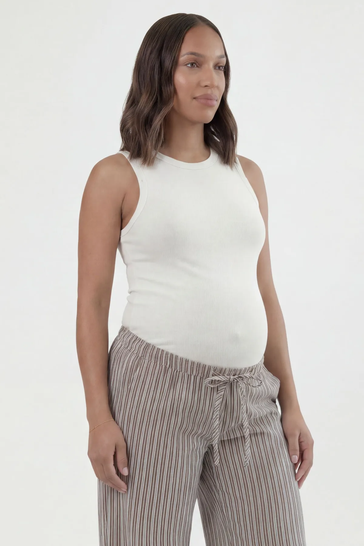 boohoo Pantalon De Maternité À Jambes Larges Avec Taille Élastiquée Et Rayures Tissées<Femme Pantalons