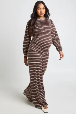 Pantalon De Maternité À Jambes Larges En Maille Rayée Douce