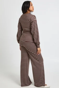 Pantalon De Maternité À Jambes Larges En Maille Rayée Douce