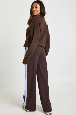 Pantalon de Maternité Jambes Larges à Bandes Latérales Contrastées