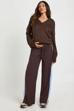 Pantalon de Maternité Jambes Larges à Bandes Latérales Contrastées