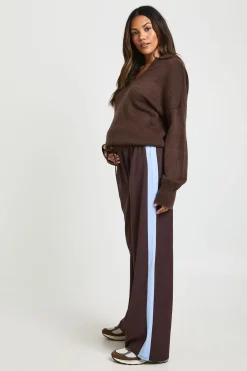 Pantalon de Maternité Jambes Larges à Bandes Latérales Contrastées