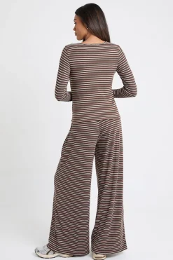 boohoo Pantalon De Maternité Large À Côtes Rayées<Femme Pantalons|Looks Chocolat