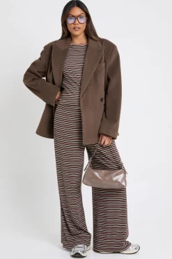 boohoo Pantalon De Maternité Large À Côtes Rayées<Femme Pantalons|Looks Chocolat