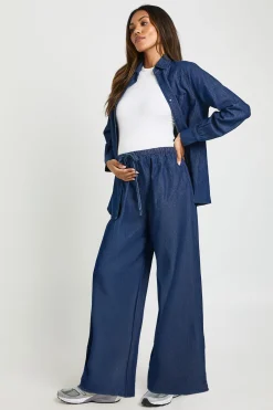 boohoo Pantalon De Maternité Large En Chambray Avec Cordon De Serrage<Femme Pantalons