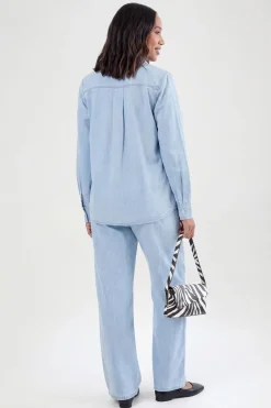 Pantalon De Maternité Large En Chambray Avec Cordon De Serrage
