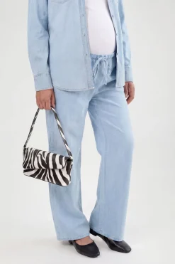 Pantalon De Maternité Large En Chambray Avec Cordon De Serrage