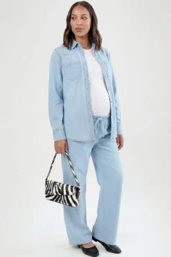 Pantalon De Maternité Large En Chambray Avec Cordon De Serrage