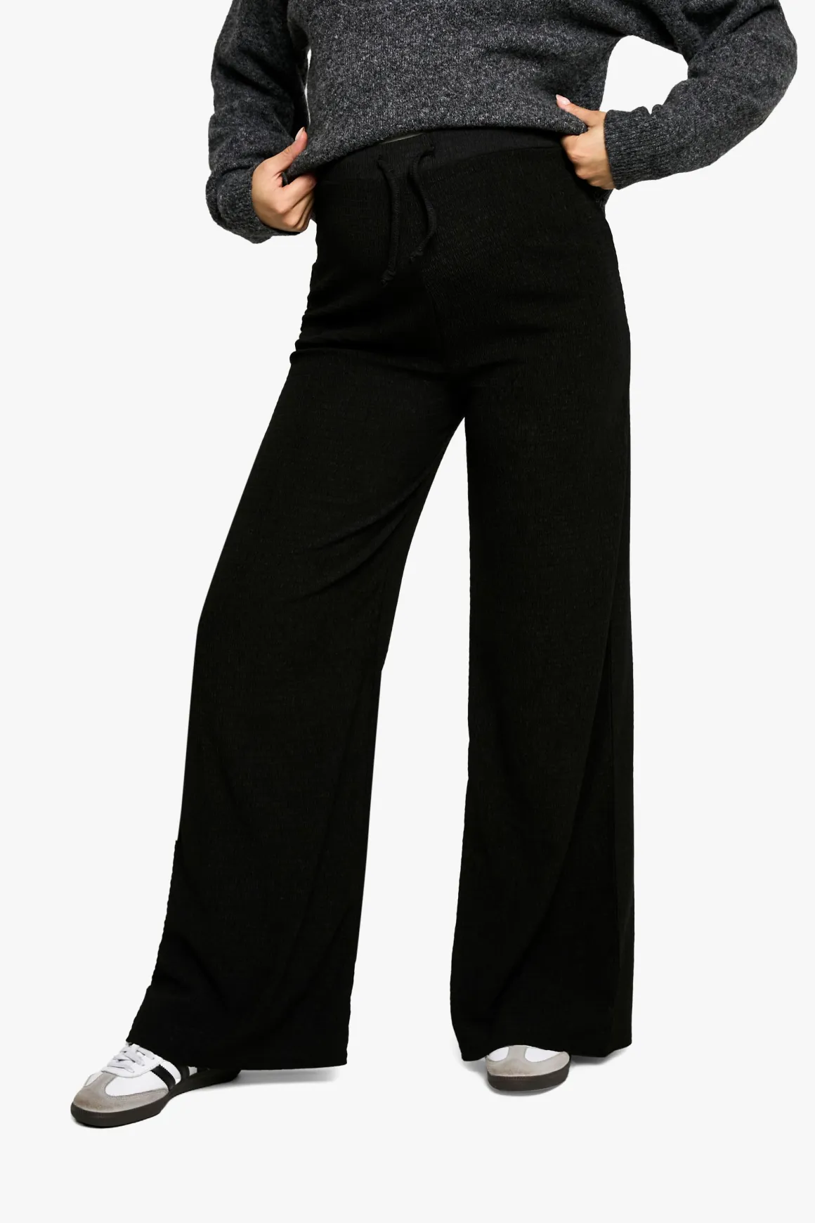 Pantalon De Maternité Large Texturé Avec Taille Élastique Et Cordon De Serrage