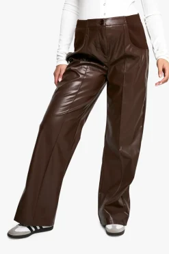 Pantalon de Maternité Taille Haute en synthétiquecuir avec Détails de Coutures Coupe Ajustée