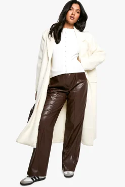 Pantalon de Maternité Taille Haute en synthétiquecuir avec Détails de Coutures Coupe Ajustée