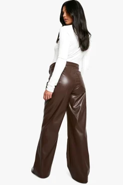 Pantalon de Maternité Taille Haute en synthétiquecuir avec Détails de Coutures Coupe Ajustée