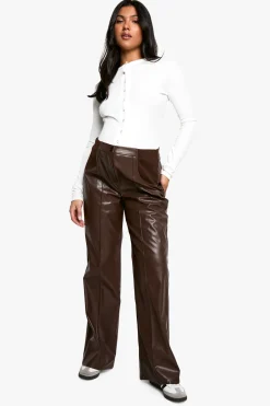 Pantalon de Maternité Taille Haute en synthétiquecuir avec Détails de Coutures Coupe Ajustée