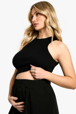 Pantalon de maternité à taille élastique, tissé, à plis décontractés et jambes larges