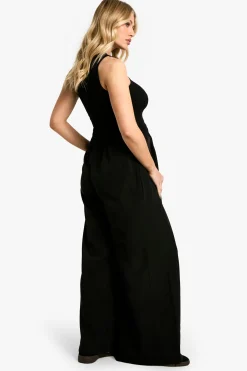 Pantalon de maternité à taille élastique, tissé, à plis décontractés et jambes larges