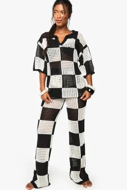 boohoo Pantalon de plage en crochet à jambes larges à motif damier<Femme Pantalons|Pulls Et Gilets