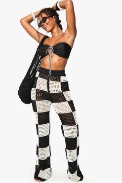 boohoo Pantalon de plage en crochet à jambes larges à motif damier<Femme Pantalons|Pulls Et Gilets