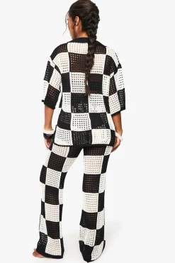 boohoo Pantalon de plage en crochet à jambes larges à motif damier<Femme Pantalons|Pulls Et Gilets